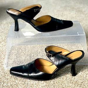 Black Leather Mules